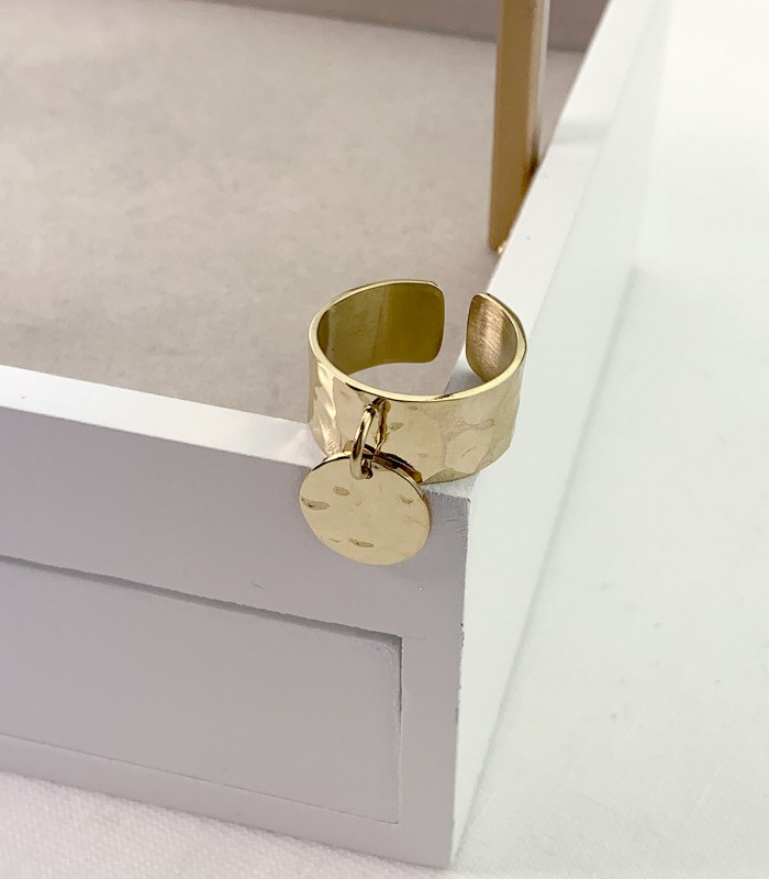 Bague breloque martelée - Acier chirurgical - Grossiste de bijoux - Actuel Diffusion