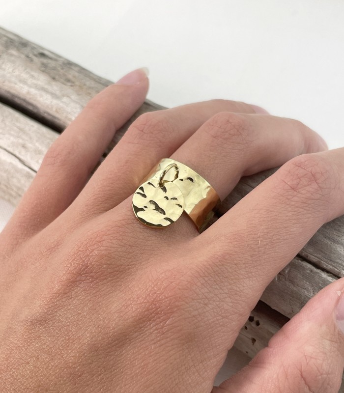 Bague breloque martelée - Acier chirurgical - Grossiste de bijoux - Actuel Diffusion