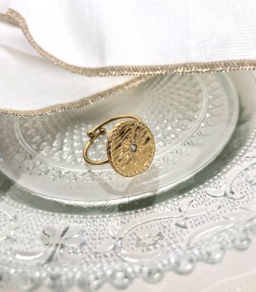 Bague - Étoile Zircons en acier doré à l'or fin 18 k