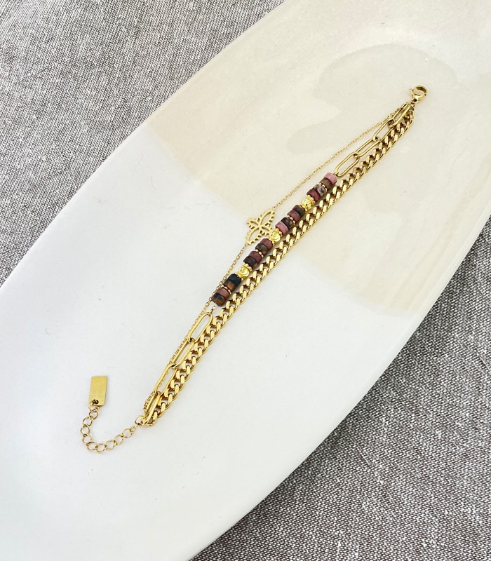 Bracelet - Multi-rangs Chaîne et Pierres Naturelles