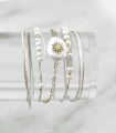 Bracelet multi-rangs - Chaîne Pierres blanches et Tissu