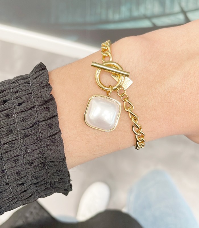 Bracelet fermoir, pendentif nacré - Acier chirurgical - Actuel Diffusion