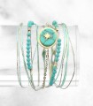 Bracelet multi-rangs - Chaîne Pierre Turquoise Ovale et Tissu