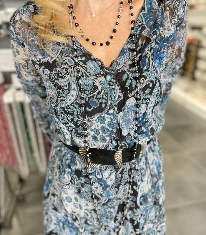 Long sautoir pierres naturelles - Onyx noir