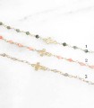 Bracelets fins perles naturelles et croix martelée - Acier chirurgical 316L