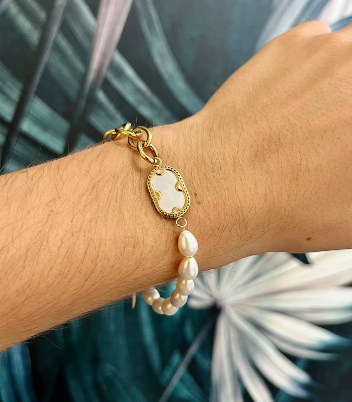 Bracelet - Perles naturelles Mother of Pearl - doré à l'or fin 18K