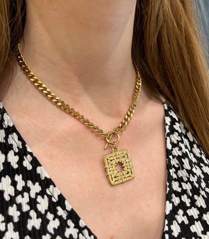 Collier - Pendentif Carré - doré à l'or fin 18K