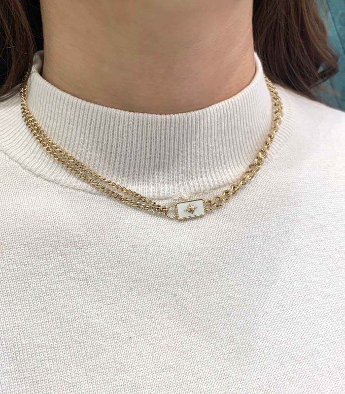 Collier étoile - Chaînes asymétriques - Acier Inoxydable - Actuel Diffusion
