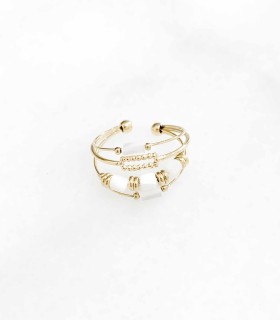 Bague multi rangs en acier inoxydable et pierres naturelles nacre