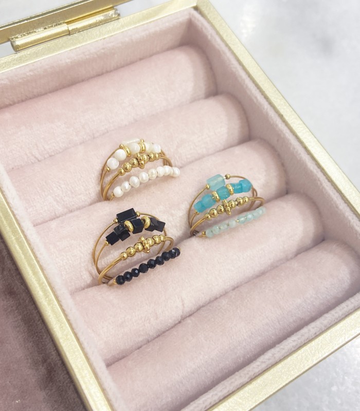 Bague multi-rangs pierres naturelles