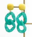 Boucles d'oreilles en acrylique - Turquoise & jaune