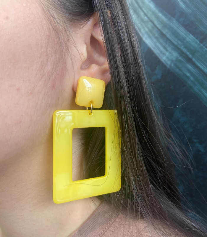 Boucles Rectangle Acrylique - Jaune