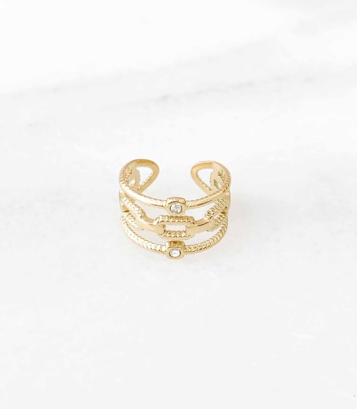 Bague multi rangs chaînes et Zircons - Actuel Diffusion