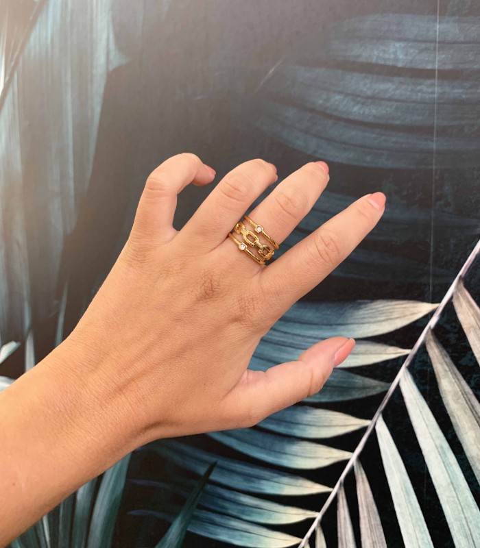 Bague multi rangs chaînes et Zircons