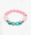 Bracelet Perles Pierres Naturelles Rose et Turquoise Impression Jasper