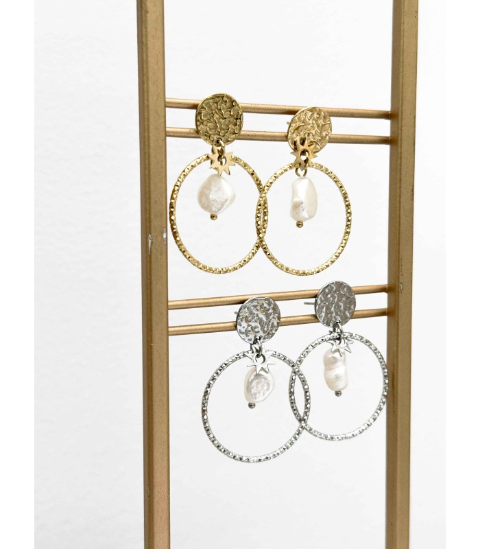 Boucles D'oreilles - perle - Acier inoxydable - Acier classique ou doré à l'or fin