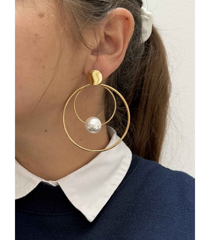 Boucles D'oreilles - perle - Acier inoxydable - Acier classique ou doré à l'or fin - Actuel Diffusion