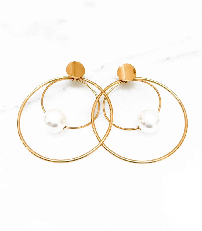 Boucles D'oreilles - perle - Acier inoxydable - Acier classique ou doré à l'or fin - Actuel Diffusion
