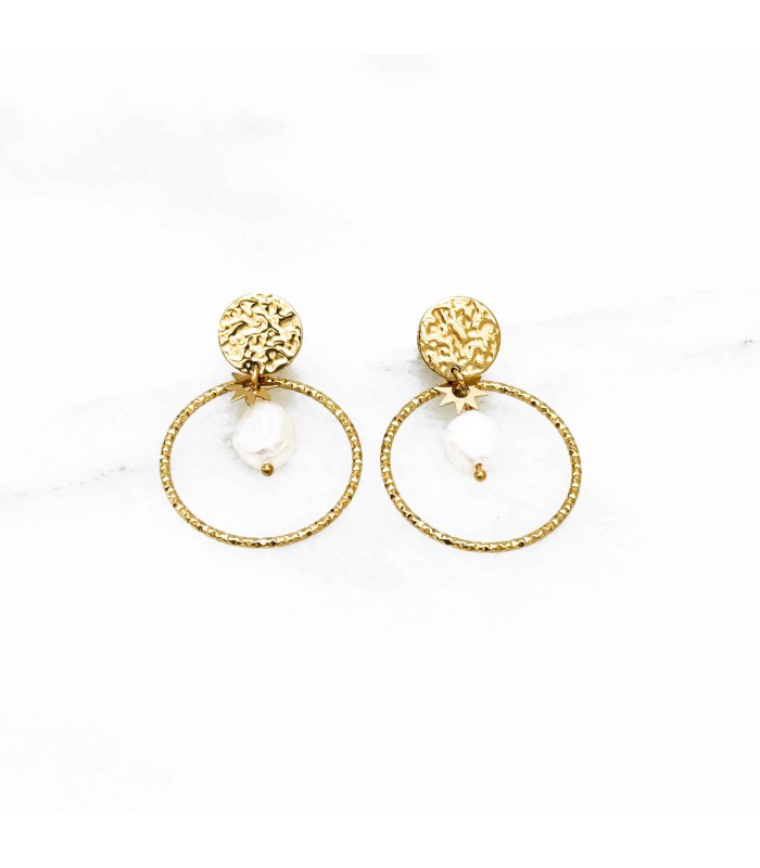 Boucles D'oreilles - perle - Acier inoxydable - Acier classique ou doré à l'or fin
