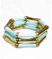 Bracelet Acrylique Façon Bambou sur élastique - Bleu clair & Doré