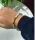 Bracelet Acrylique Façon Bambou sur élastique - Bleu clair & Doré