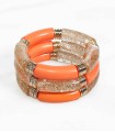 Bracelet tube acrylique sur élastique - Orange et paillettes