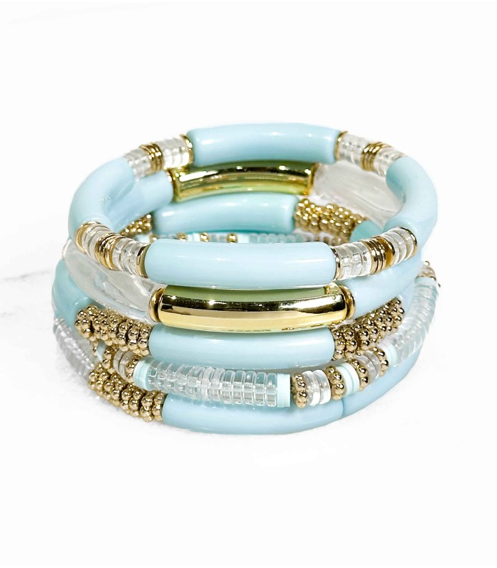 Lot de Bracelets Tube Résine sur Élastique - Bleu clair