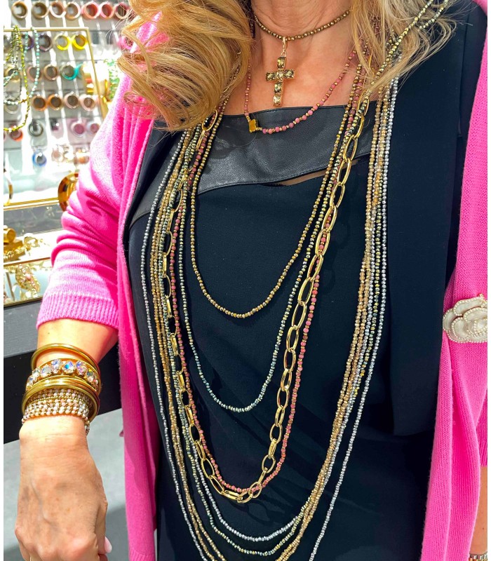 sautoir - perles en cristal teinté - long sautoir femme - actuel diffusion - grossiste et créateur de bijoux