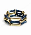 Bracelet Acrylique Façon Bambou sur élastique - Bleu foncé & doré