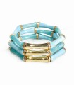 Bracelet Acrylique Façon Bambou sur élastique - Bleu ciel et doré