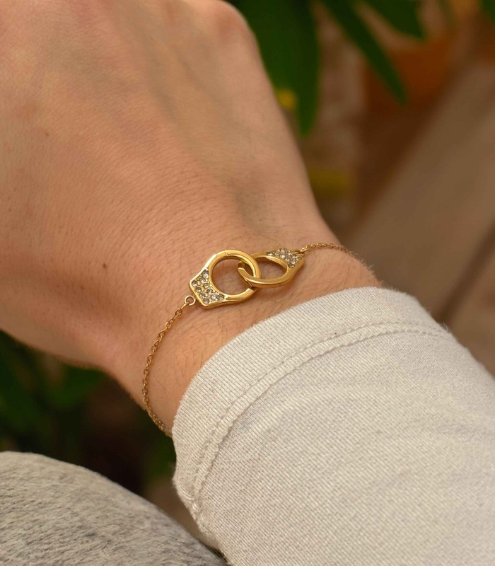 Bracelet ronds entrelacés et strass zircon - Acier inoxydable
