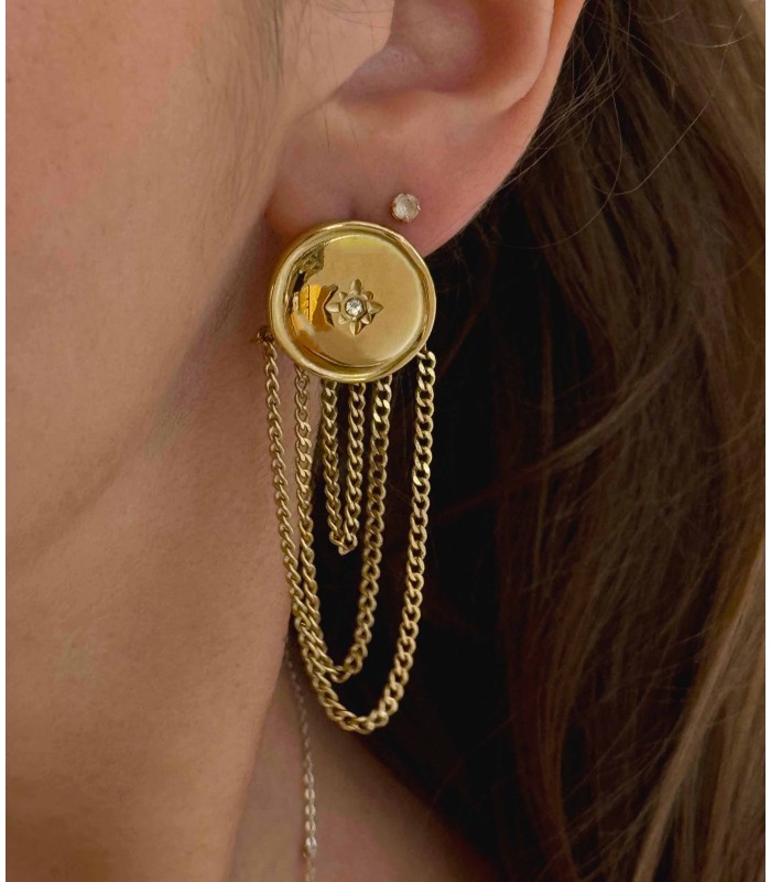 Boucles d'oreilles rondes avec chainettes - Acier inoxydable - Actuel Diffusion - Grossiste et créateur de bijoux fantaisie