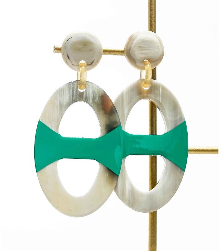 Boucles d'oreilles ovales en corne véritable - Vert