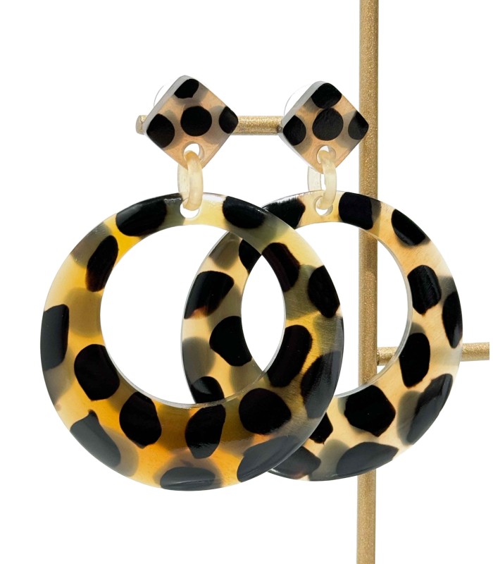 Boucles d'oreilles en corne véritable - léopard - Actuel Diffusion - Grossiste et créateur de bijoux