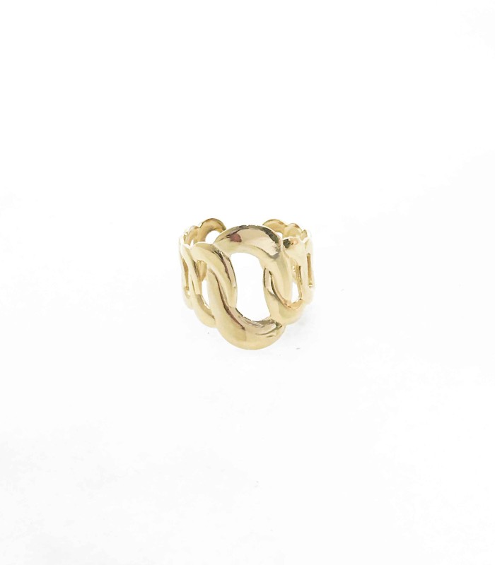 Bague maillons en acier inoxydable 316L doré à l'or fin 18K