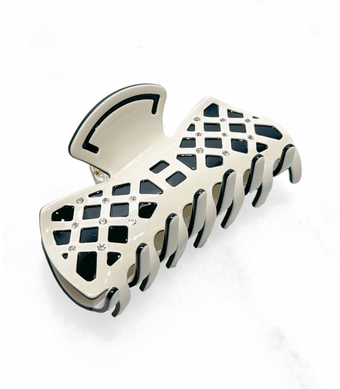 pince à cheveux - beige - noeud papillon - quadrillage - strass - zirconium - actuel diffusion - grossiste - coiffure