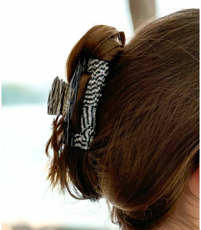 pince à cheveux - quadrillée et zébrée - noir blanc argenté doré - rectangle - actuel diffusion - grossiste - coiffure