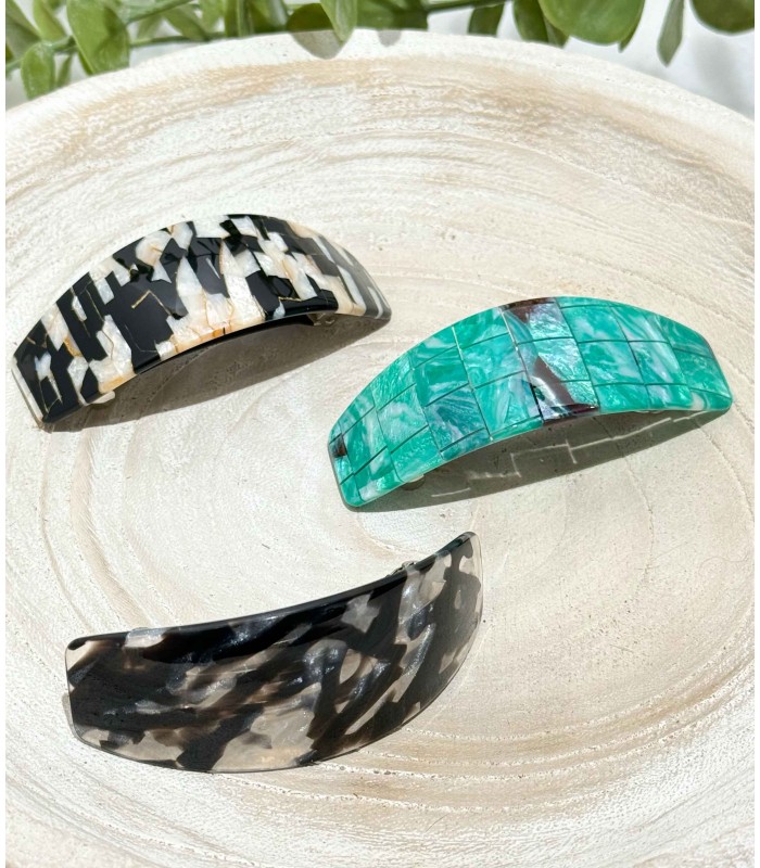 Barrette - pince à cheveux plate - brillante - blanc - noir - grossiste - actuel diffusion - coiffure - coiffeuse