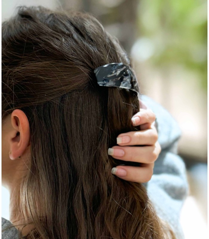 Barrette - pince à cheveux plate - brillante - blanc - noir - grossiste - actuel diffusion - coiffure - coiffeuse
