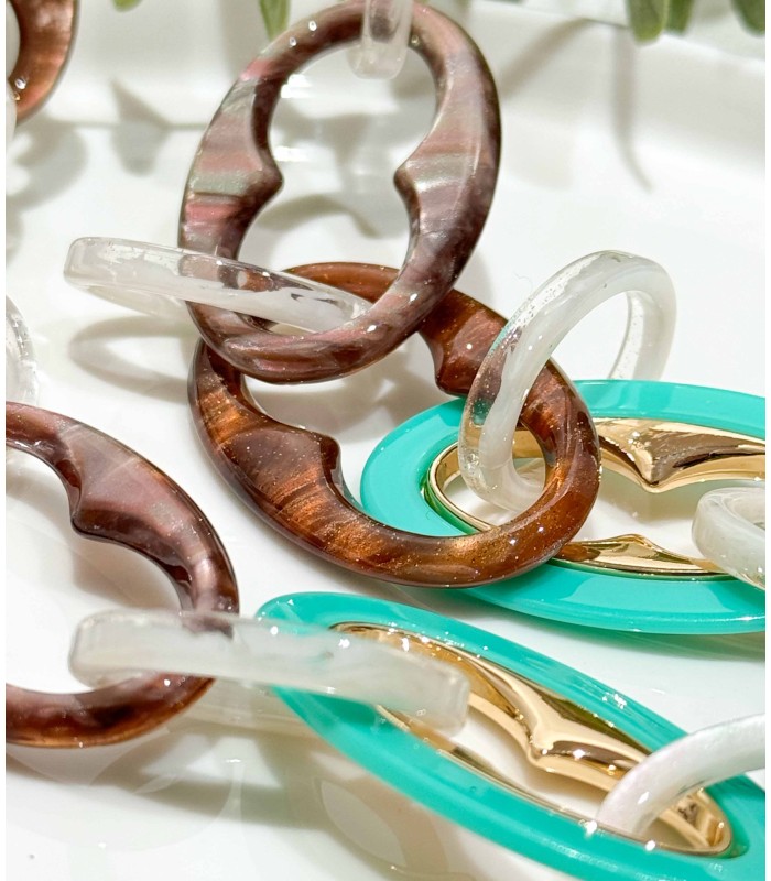 Collier - sautoir - acrylique - turquoise - brillant - marron - actuel diffusion - grossiste