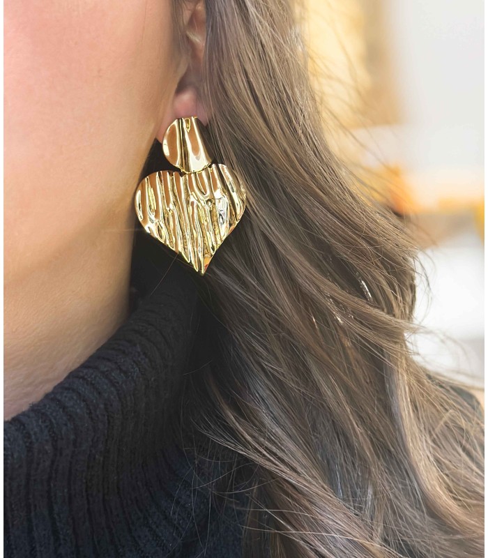 Boucles d'oreilles martelées coeur - Acier inoxydable 316L