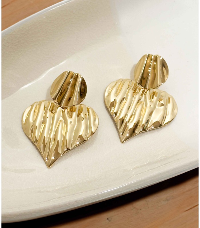 Boucles d'oreilles martelées coeur - Acier inoxydable 316L