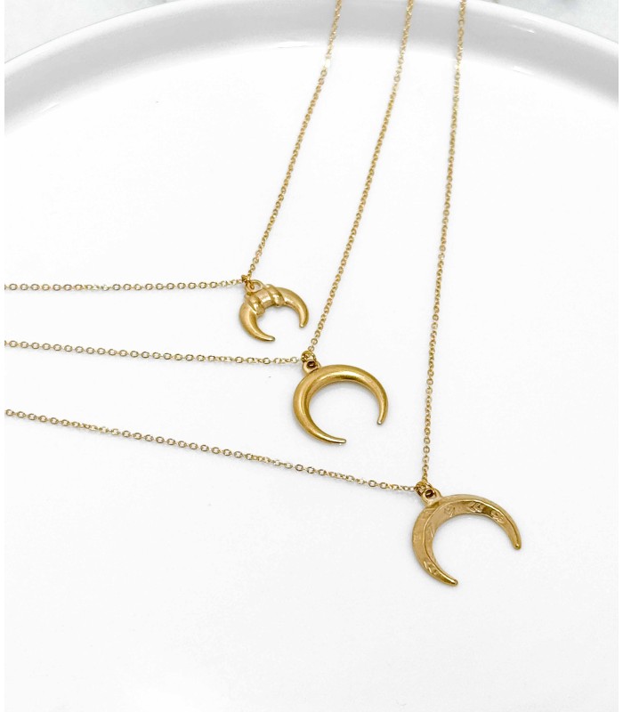 Collier - 3 lunes - acier inoxydable - multirangs - croissant - grossiste - petit prix - promotion