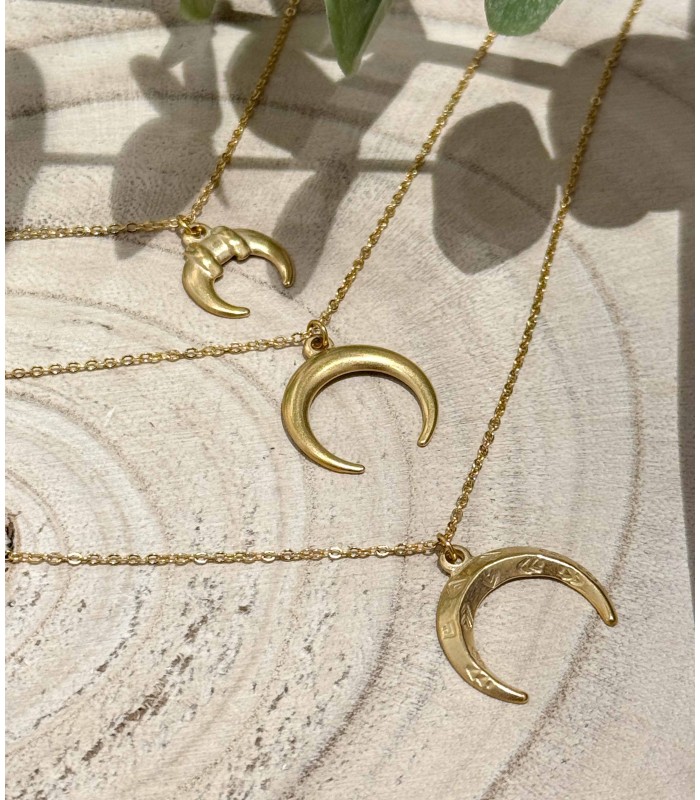 Collier - 3 lunes - acier inoxydable - multirangs - croissant - grossiste - petit prix - promotion