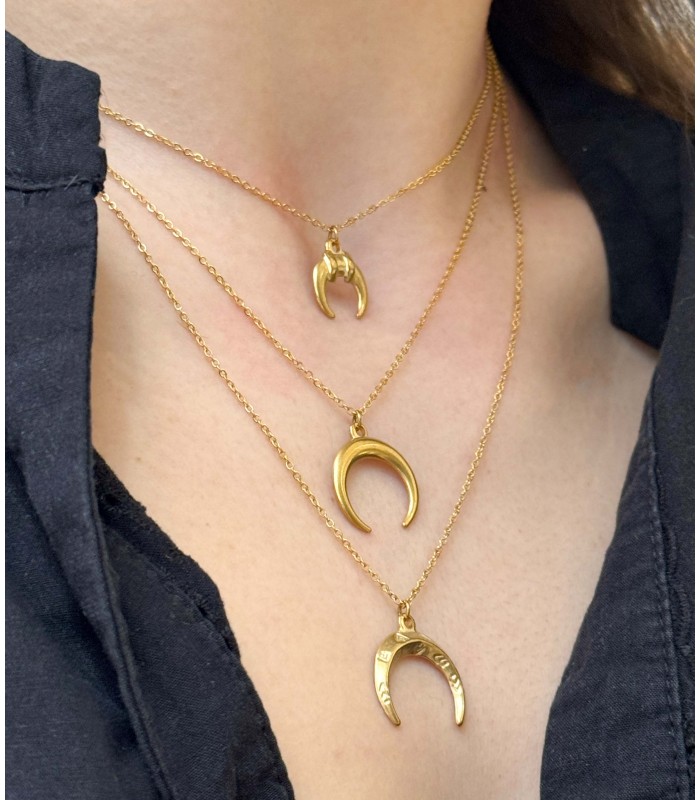 Collier - 3 lunes - acier inoxydable - multirangs - croissant - grossiste - petit prix - promotion