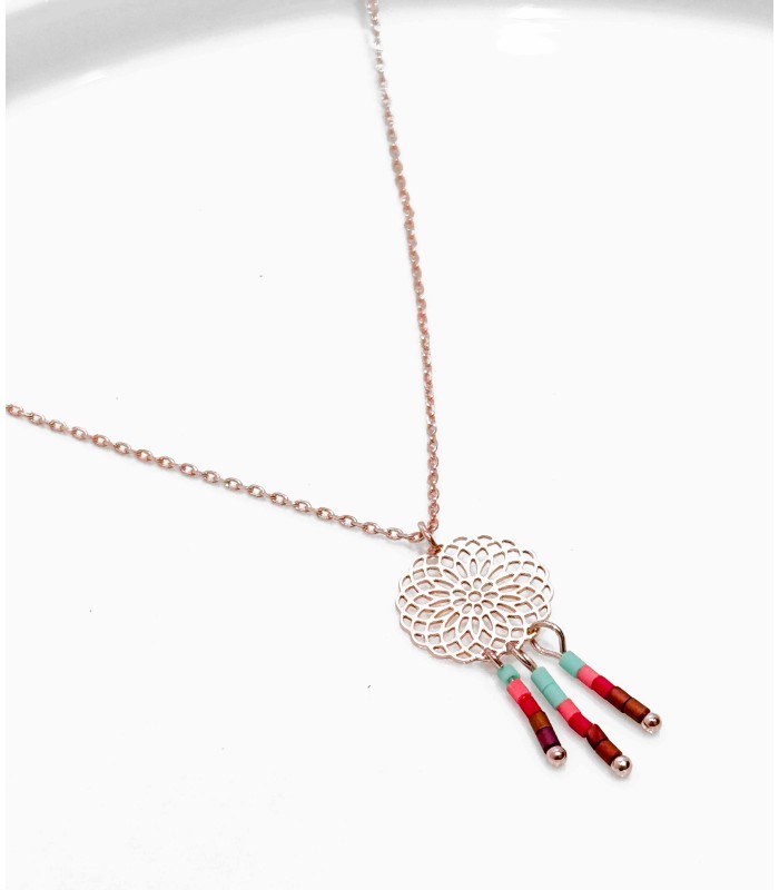 Collier - mandala - perles - couleurs - laiton - bleu - marron - corail - grossiste - promo - petit prix - Miyuki
