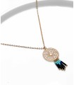 Collier pendentif mandala, perles bleu et marron - Laiton