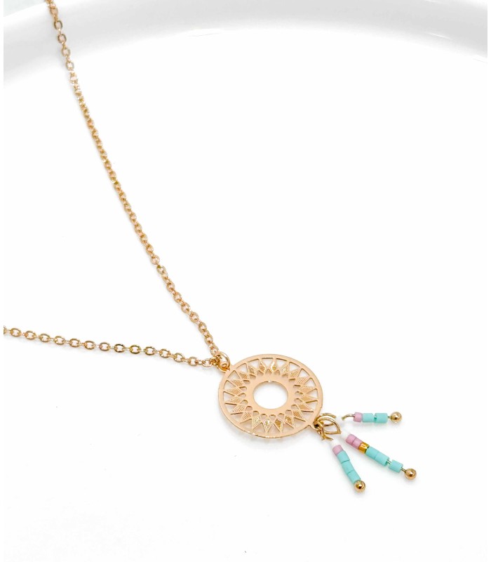 Collier - mandala - perles - couleurs - laiton - bleu - rose - grossiste - promo - petit prix - Miyuki