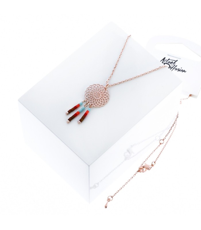 Collier - mandala - perles - couleurs - laiton - bleu - marron - corail - grossiste - promo - petit prix - Miyuki