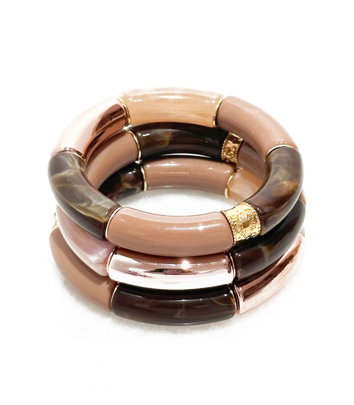 Bracelet tube acrylique sur élastique - Marron